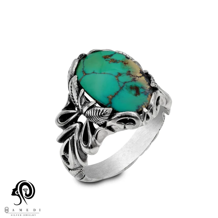 انگشتر فیروزه اصل نقره مردانه مدل RIM FI9