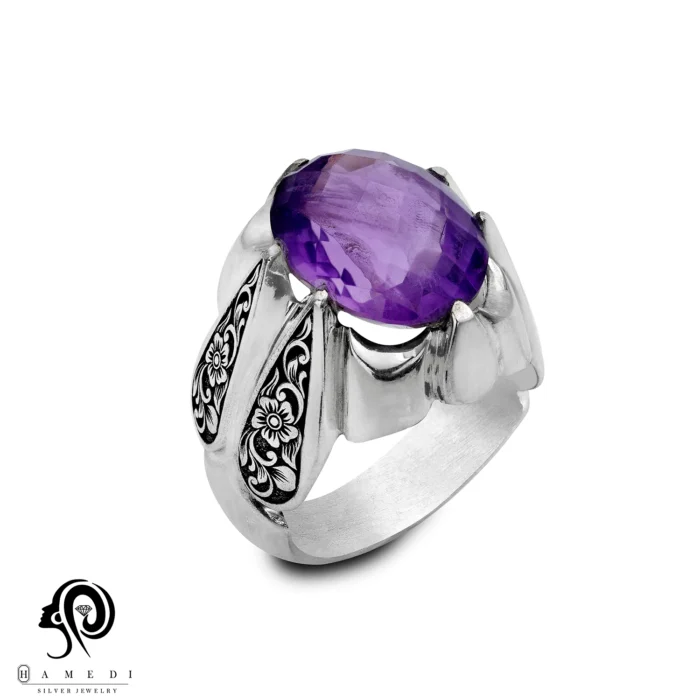 انگشتر آمیتیست مردانه نقره اصل مدل RIM AM6