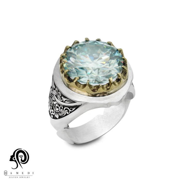 انگشتر موزانایت نقره مردانه اصل مدل RIM MOS3