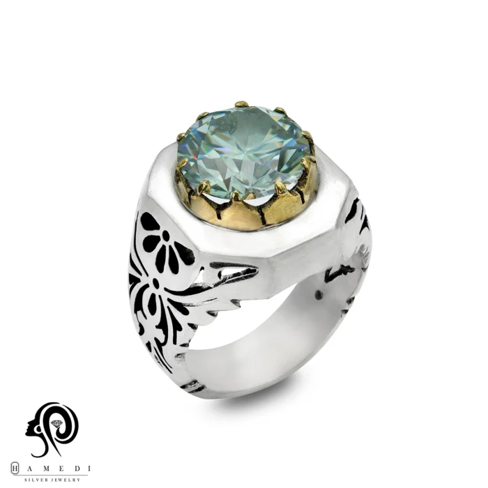 انگشتر موزانایت نقره مردانه اصل مدل RIM MOS9