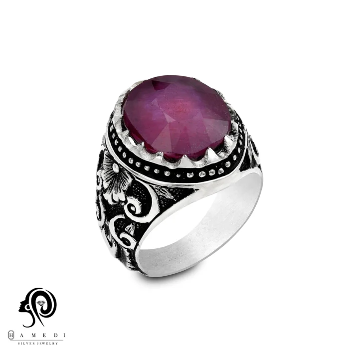 انگشتر نقره مردانه یاقوت بنفش مدل RIM YG6