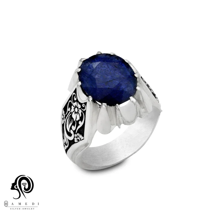 انگشتر نقره مردانه یاقوت کبود مدل RIM YK4