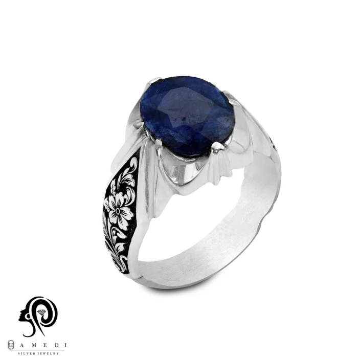 انگشتر نقره مردانه یاقوت کبود مدل RIM YK5