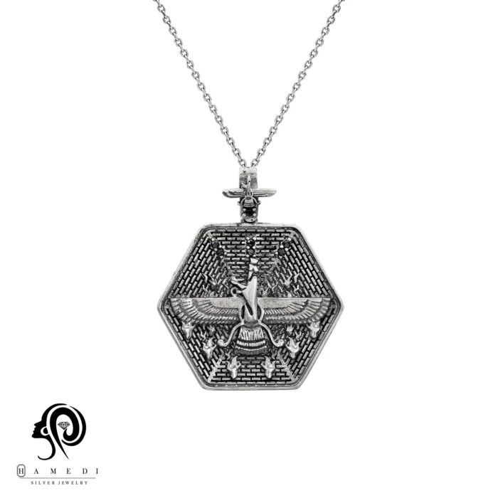 گردنبند فروهر نقره اهورا مزدا مدل MI T48