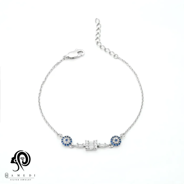 دستبند نقره زنانه زنجیری چشم نظر مدل BIC E3