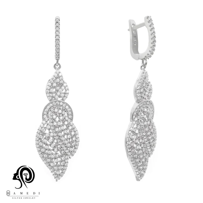 گوشواره نقره زنانه مجلسی جواهری مدل EI B31