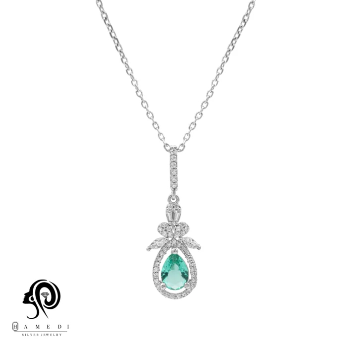 مدال نقره زنانه نگین رنگی مدل MI R26