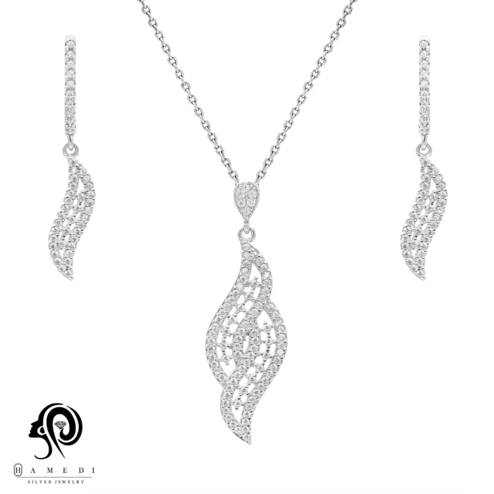 نیم ست نقره زنانه مجلسی جواهری مدل NI B83