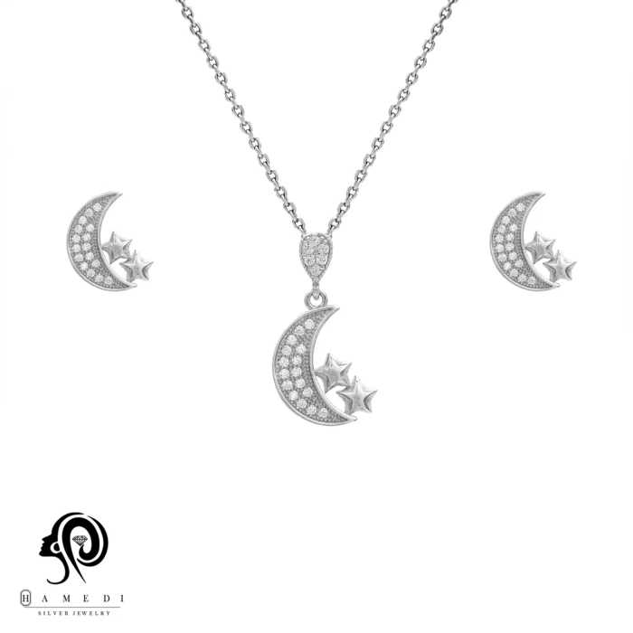 نیم ست نقره زنانه مجلسی طرح ماه و ستاره مدل NI B87