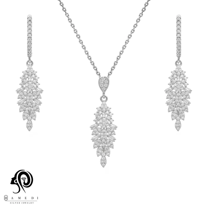 نیم ست نقره زنانه جواهری مجلسی مدل NI F22