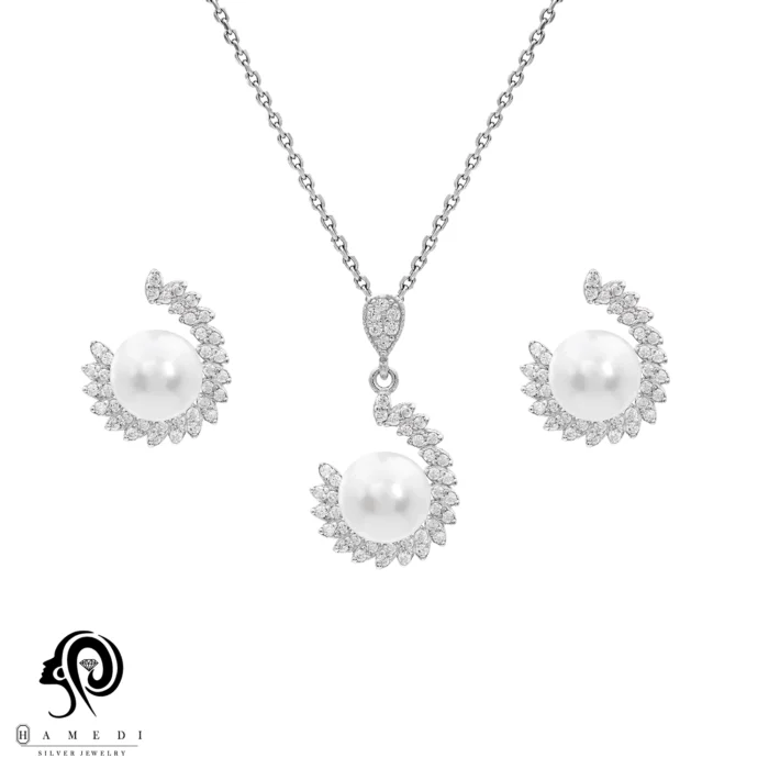 نیم ست نقره زنانه مروارید مجلسی مدل NI Y13