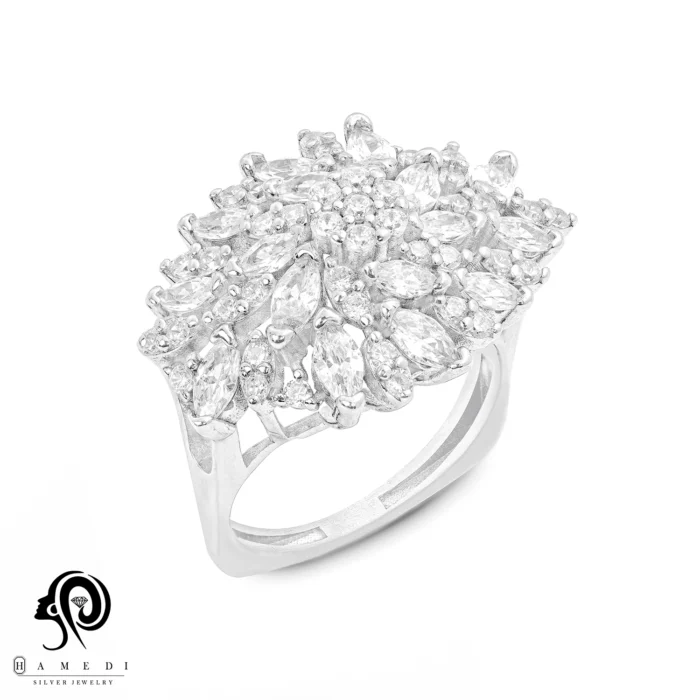 انگشتر نقره زنانه مجلسی جواهری مدل RI F39