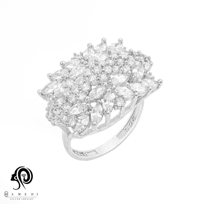 انگشتر نقره زنانه مجلسی جواهری مدل RI F63