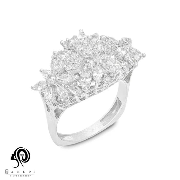 انگشتر نقره زنانه مجلسی جواهری مدل RI F65