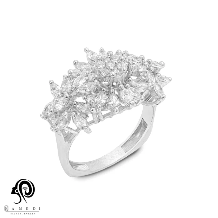 انگشتر نقره زنانه مجلسی جواهری مدل RI F66