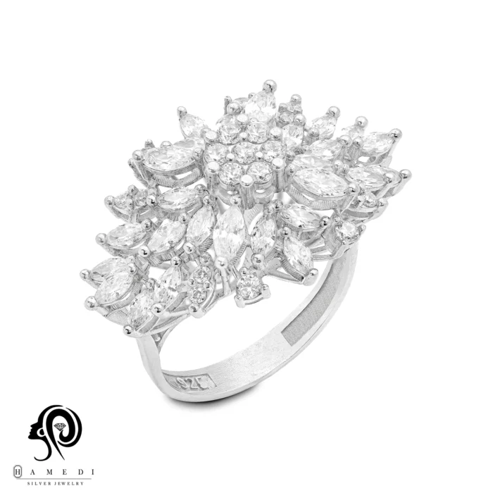 انگشتر نقره زنانه مجلسی جواهری مدل RI F67