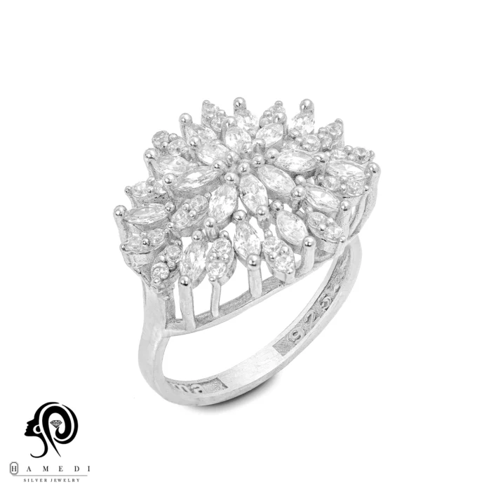 انگشتر نقره زنانه مجلسی جواهری مدل RI K75