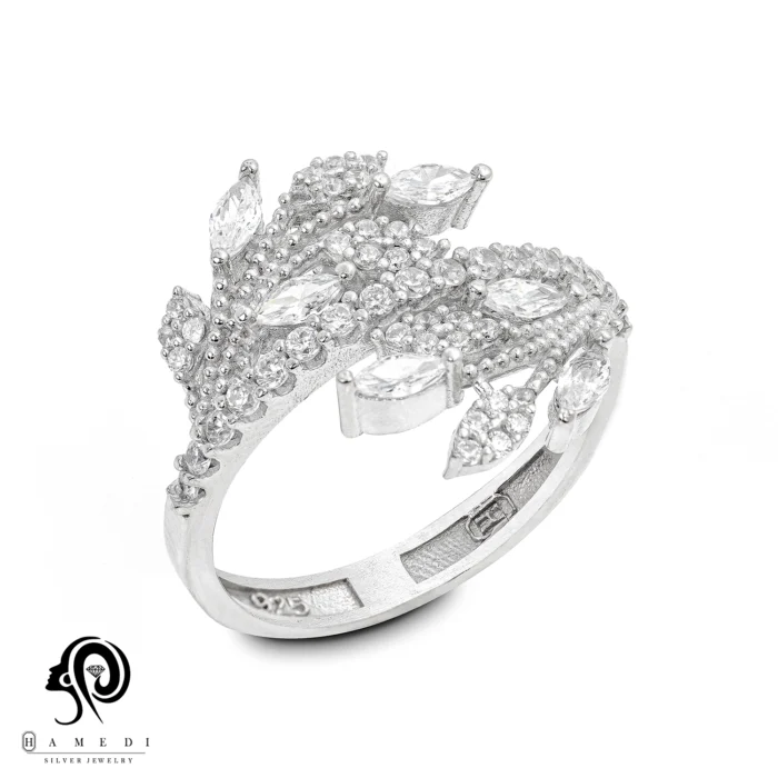 انگشتر نقره زنانه مجلسی جواهری مدل RI K76