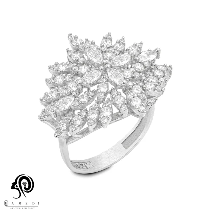 انگشتر نقره زنانه مجلسی جواهری مدل RI K77