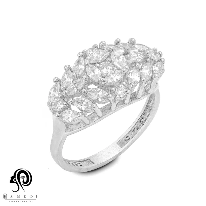 انگشتر نقره زنانه مجلسی جواهری مدل RI K78