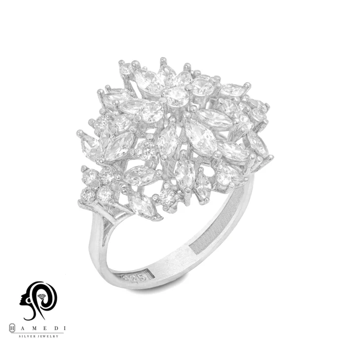 انگشتر نقره زنانه مجلسی جواهری مدل RI K80