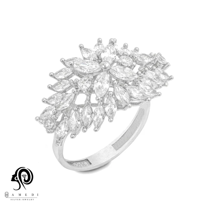 انگشتر نقره زنانه مجلسی جواهری مدل RI K81