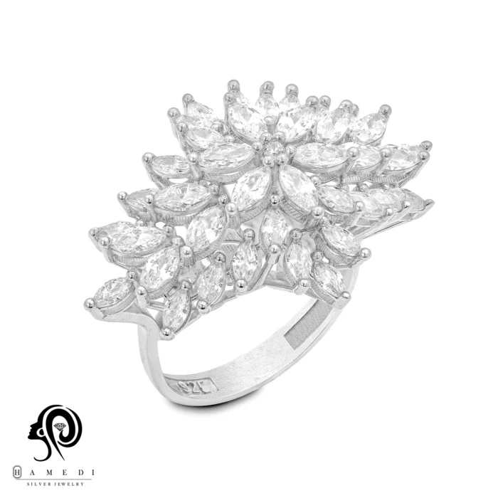 انگشتر نقره زنانه مجلسی جواهری مدل RI K85