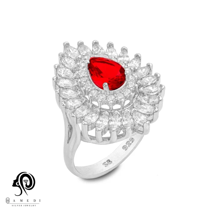 انگشتر نقره زنانه نگین رنگی مدل RI R165