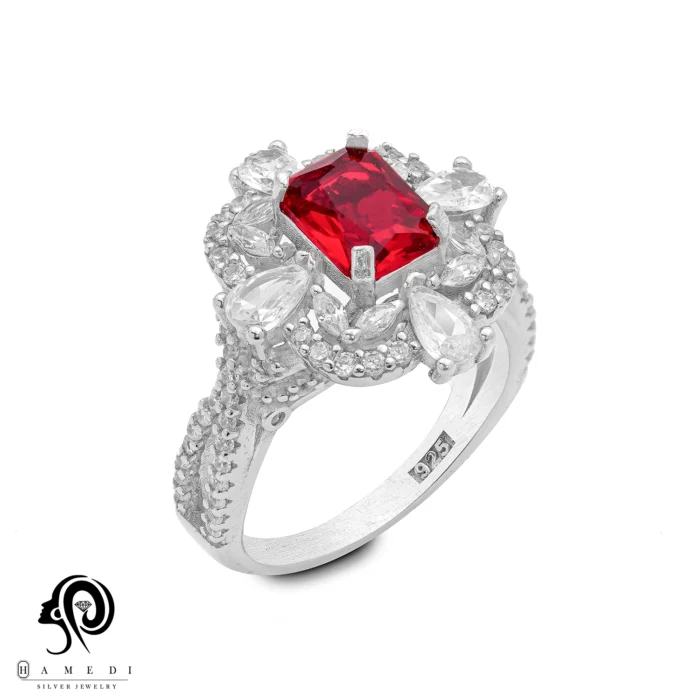 انگشتر نقره زنانه نگین رنگی مدل RI R217