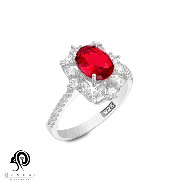 انگشتر نقره زنانه نگین رنگی مدل RI R218