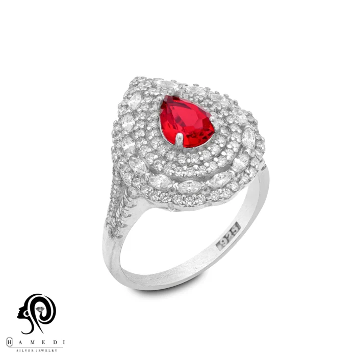 انگشتر نقره زنانه نگین رنگی مدل RI R220