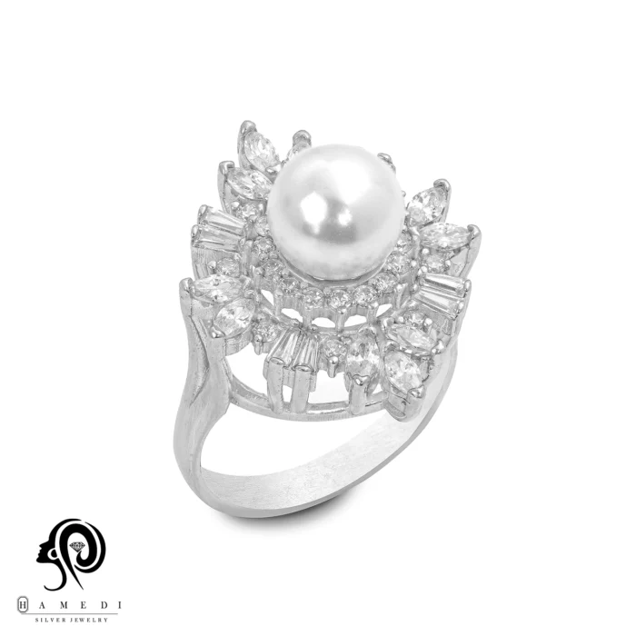 انگشتر نقره زنانه مروارید مجلسی مدل RI Y20