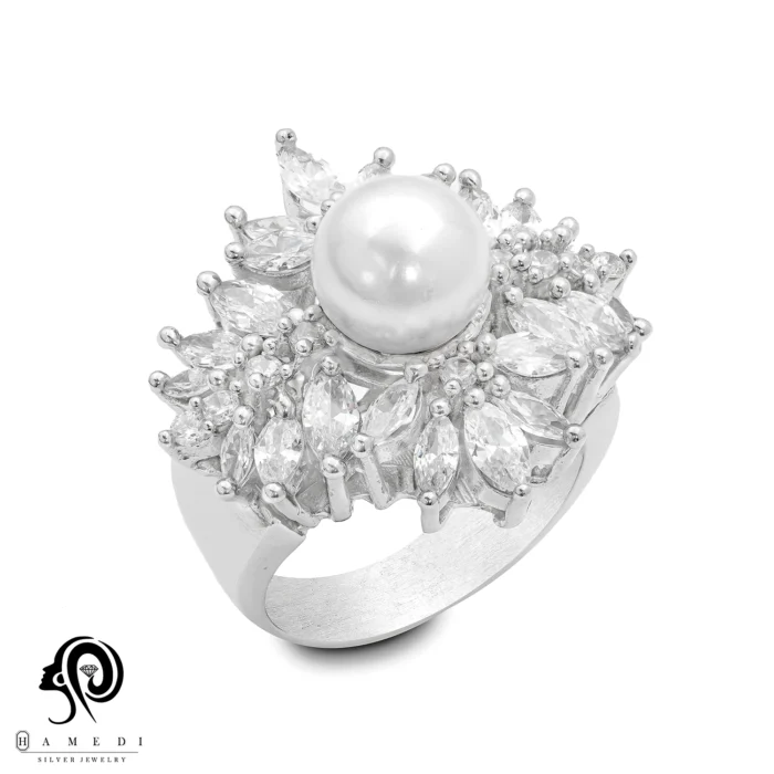 انگشتر نقره زنانه مروارید مجلسی مدل RI Y4