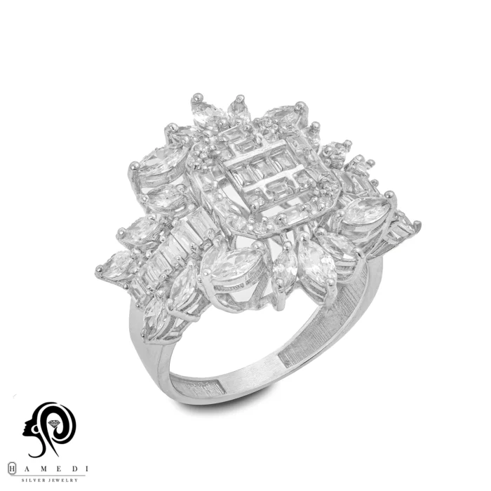 انگشتر نقره زنانه مجلسی جواهری مدل RIL D14