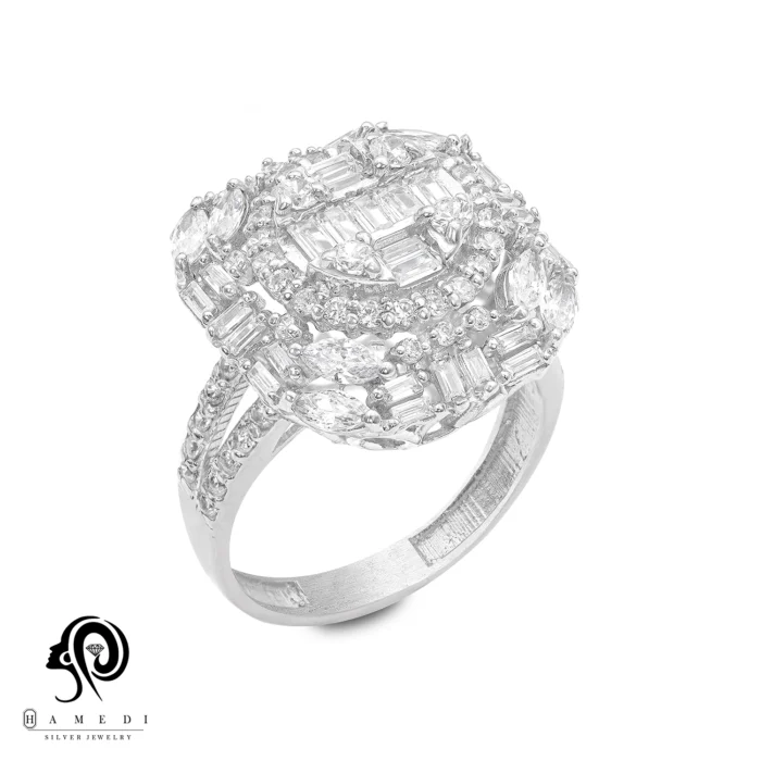 انگشتر نقره زنانه مجلسی جواهری مدل RIL D19